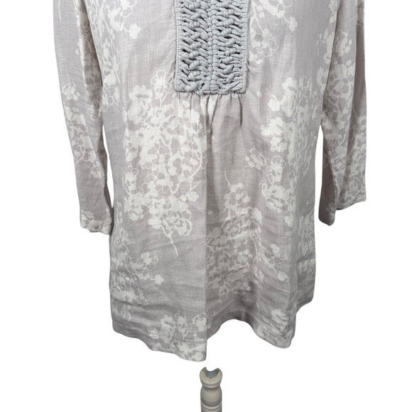 Boden Crochet Trim Tunic Blouse 100% Linen V-Neck Boho Coastal Cottage Size 10P - Picture 4 of 10